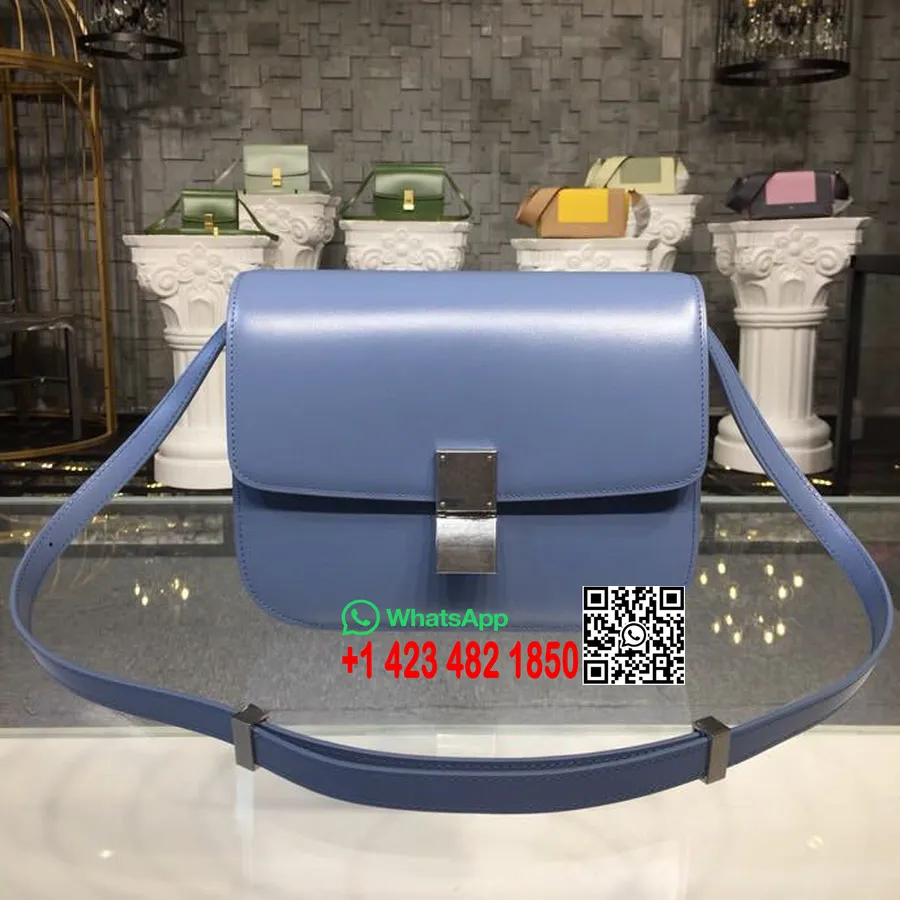 Celine Classic Box Bag 24cm Kulit Anak Sapi Halus Koleksi Spring/summer 2018, Biru Medium