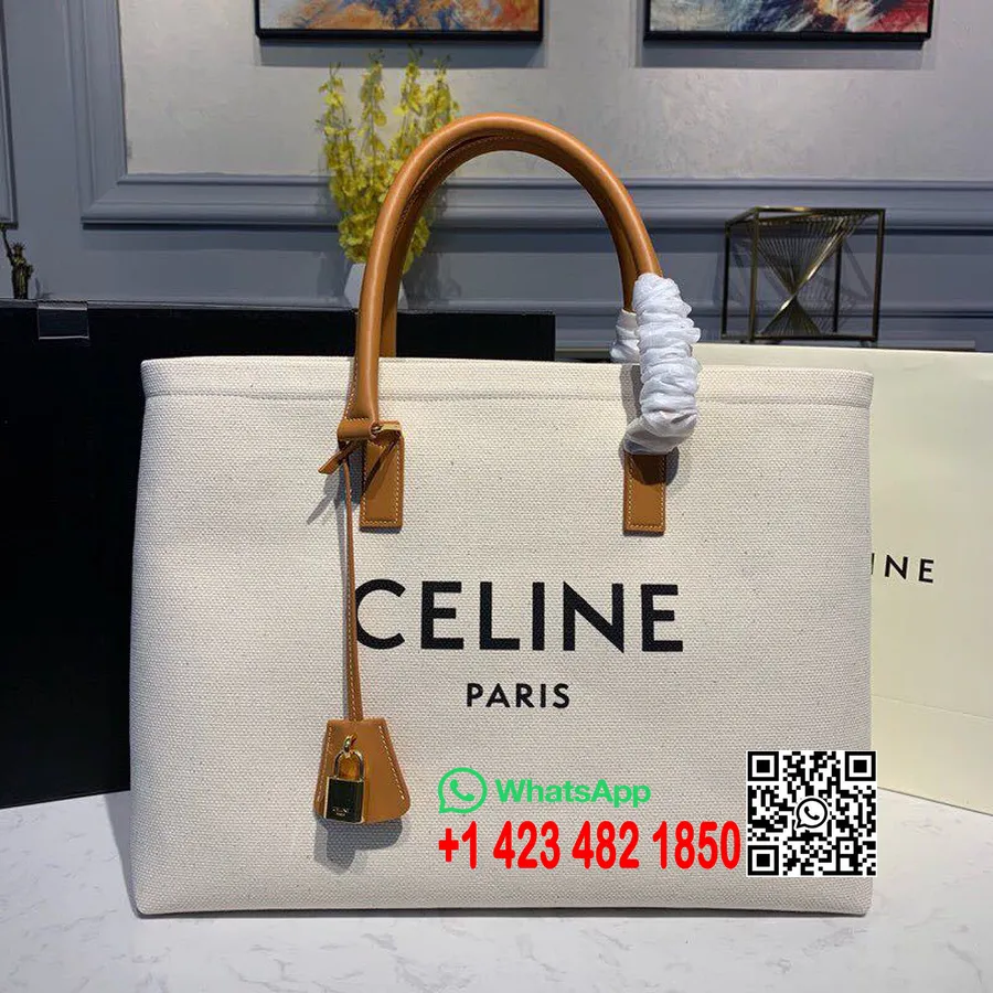 Bolso Tote Celine Horizontal Cabas De Lona Con Estampado Celine/piel De Becerro Colección Otoño/invierno 2019, Beige