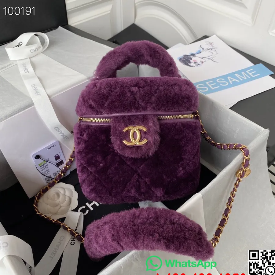 Косметичка Chanel 27см As3357 из овчины, кожа ягненка, коллекция осень/зима 2022, фиолетовый