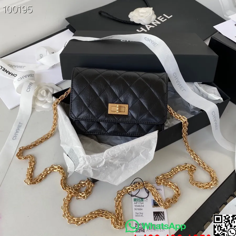 Chanel 2.55 Kordusväljaande Woc Kott 11cm Ap2946 Vasikanahast Nahast Sügis/talv 2022 Kollektsioon, Must