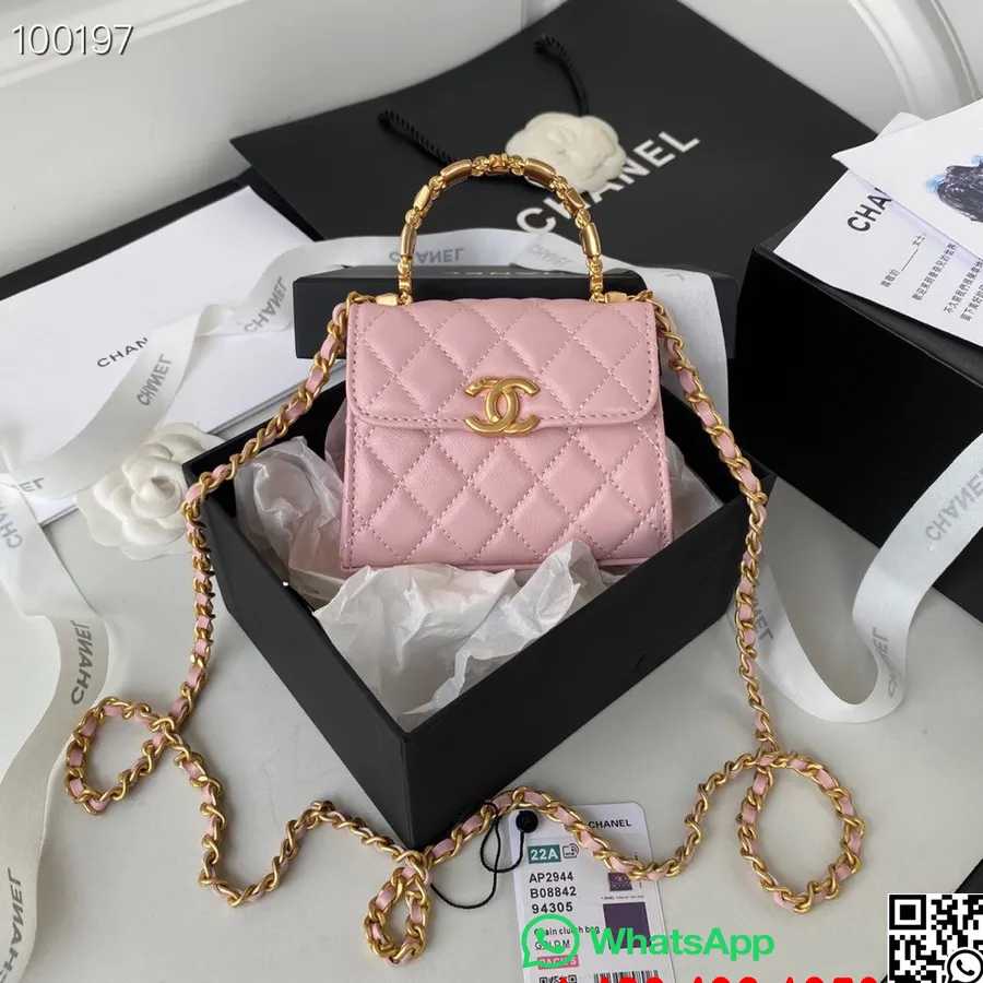 Chanel Mini Käepideme Sidur Kettkotiga 12cm Ap2944 Lambanahast Sügis/talv 2022 Kollektsioon, Roosa