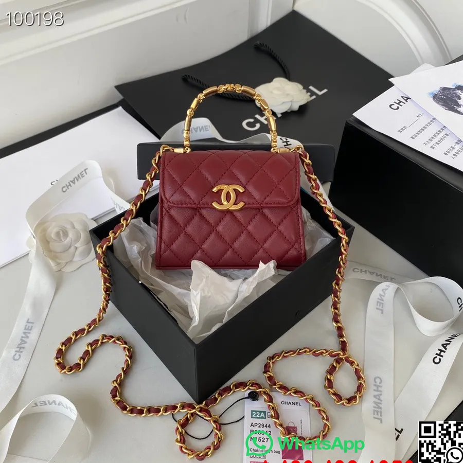 Chanel Mini Alça Com Bolsa De Corrente 12cm Ap2944 Couro De Cordeiro Coleção Outono/inverno 2022, Bordô