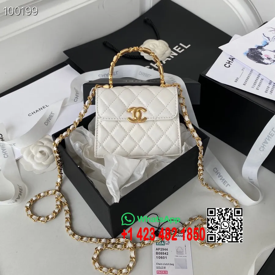 Chanel Mini Clutch Com Bolsa De Corrente 12cm Ap2944 Couro De Cordeiro Coleção Outono/inverno 2022, Branco