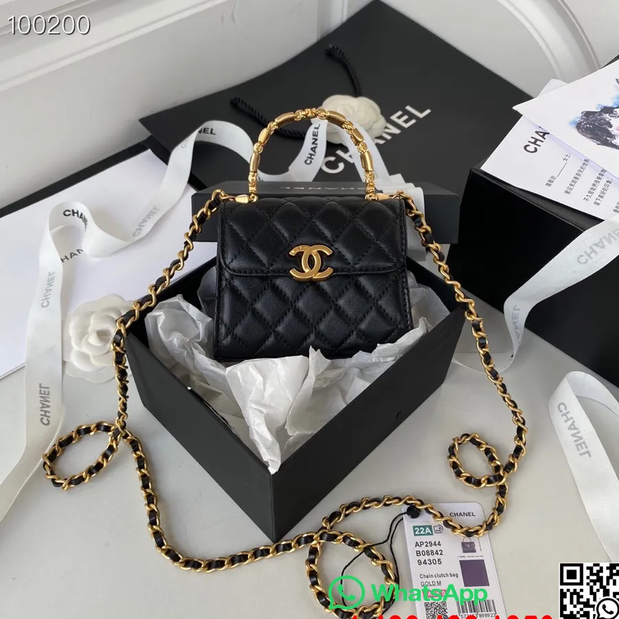 Chanel Mini Clutch Com Bolsa De Corrente 12cm Ap2944 Couro De Cordeiro Coleção Outono/inverno 2022, Preto