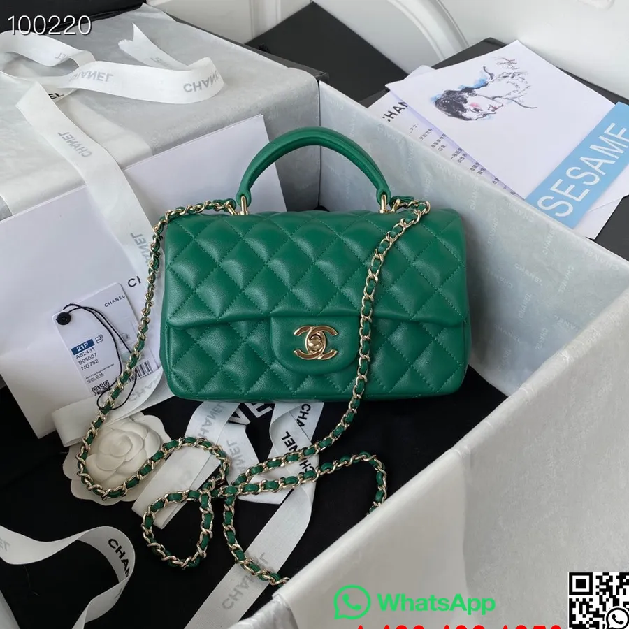 Chanel Mini Bolsa Com Aba Com Alça Superior 20cm As2431 Couro De Cordeiro Coleção Outono/inverno 2022, Verde