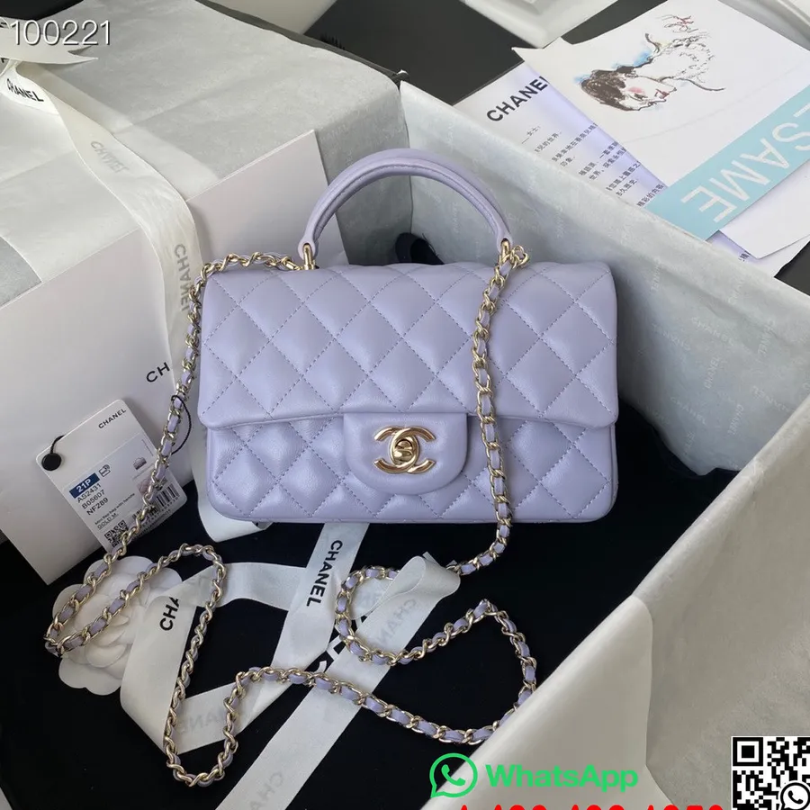 Chanel Mini Bolsa Com Aba Com Alça Superior 20cm As2431 Couro De Cordeiro Coleção Outono/inverno 2022, Lavanda