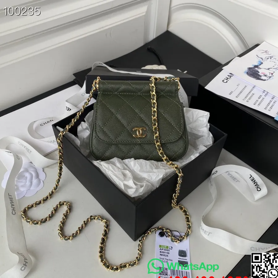 Geantă Chanel Cu Clapă 14 Cm Ca Piele De Vițel Granulată, Colecția Toamnă/iarna 2022, Verde