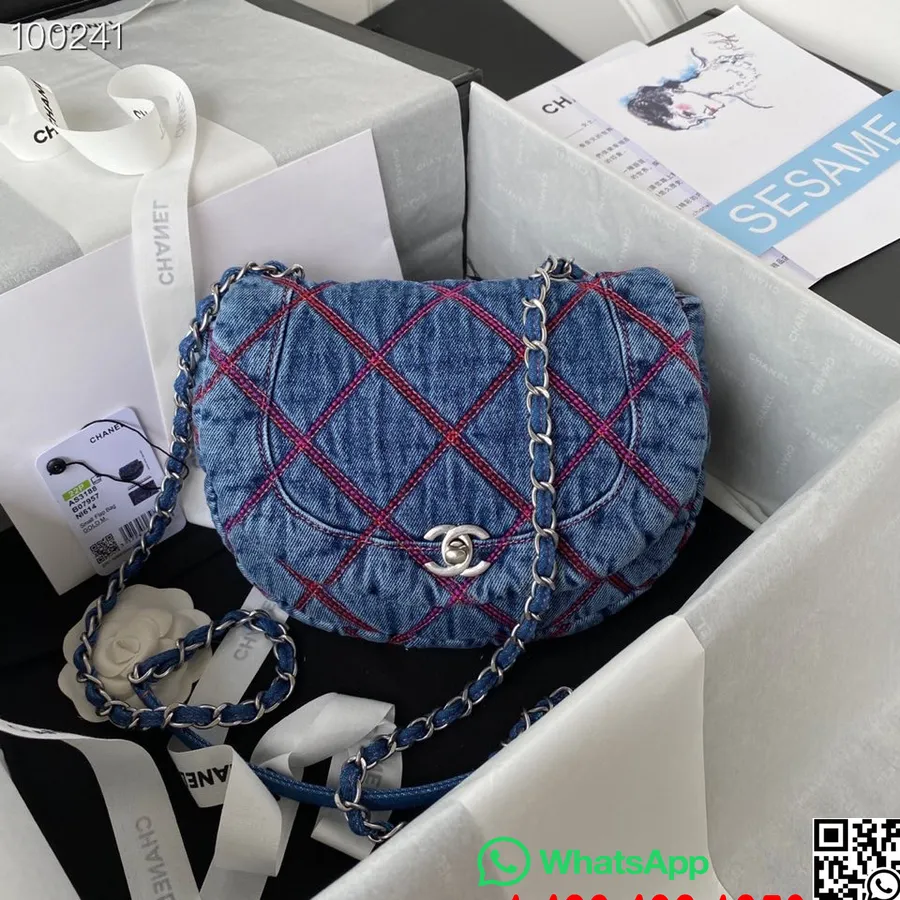 Geantă Chanel Coco Plajă Cu Clapă 18 Cm As3188 Denim Argintiu Colecția Toamnă/iarna 2022, Albastru