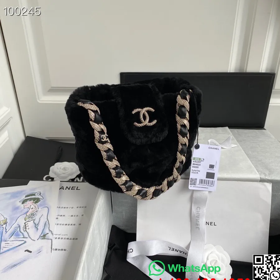 Chanel Sac Seau En Peau D'agneau En Peau De Mouton 18cm As2257 Fourrure De Peau De Mouton En Cuir D'agneau Matériel Doré Collect