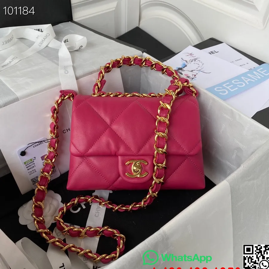 Chanel Klaffveske 23cm As3498 Kalveskinn Gull Hardware Høst/vinter 2022 Kolleksjon, Varm Rosa