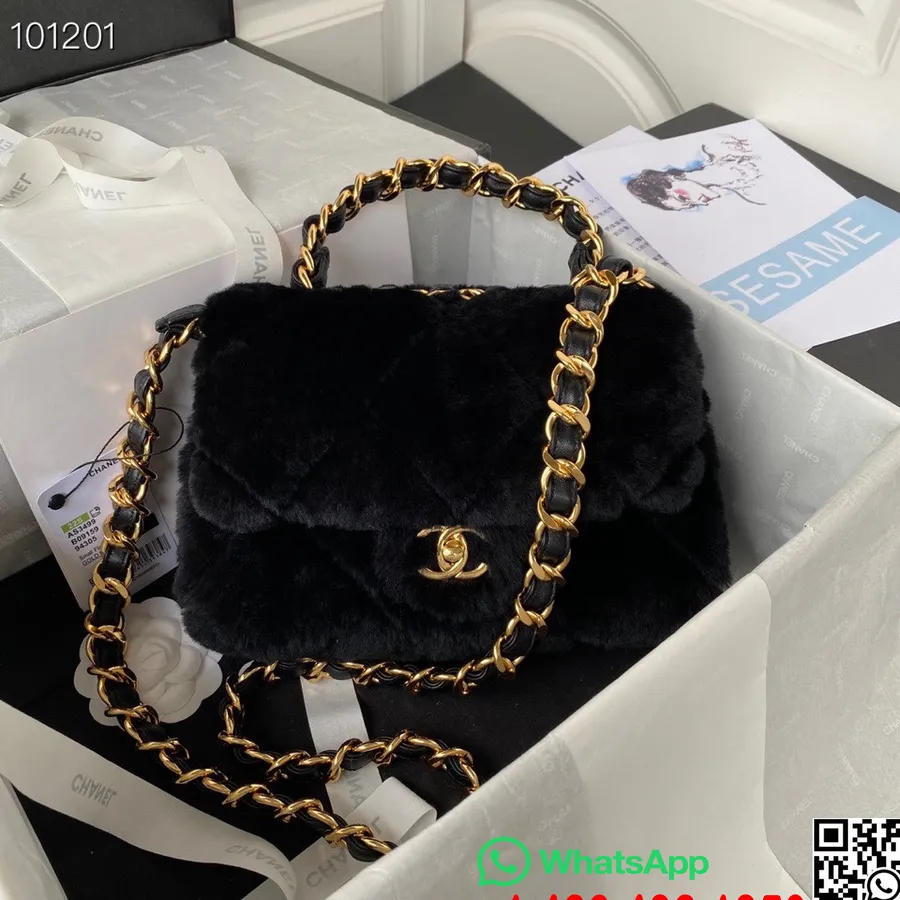 Chanel 2-vejs Flap Taske 23 Cm As3499 Shearling Pels Lammeskind Guld Hardware Efterår/vinter 2022 Kollektion, Sort