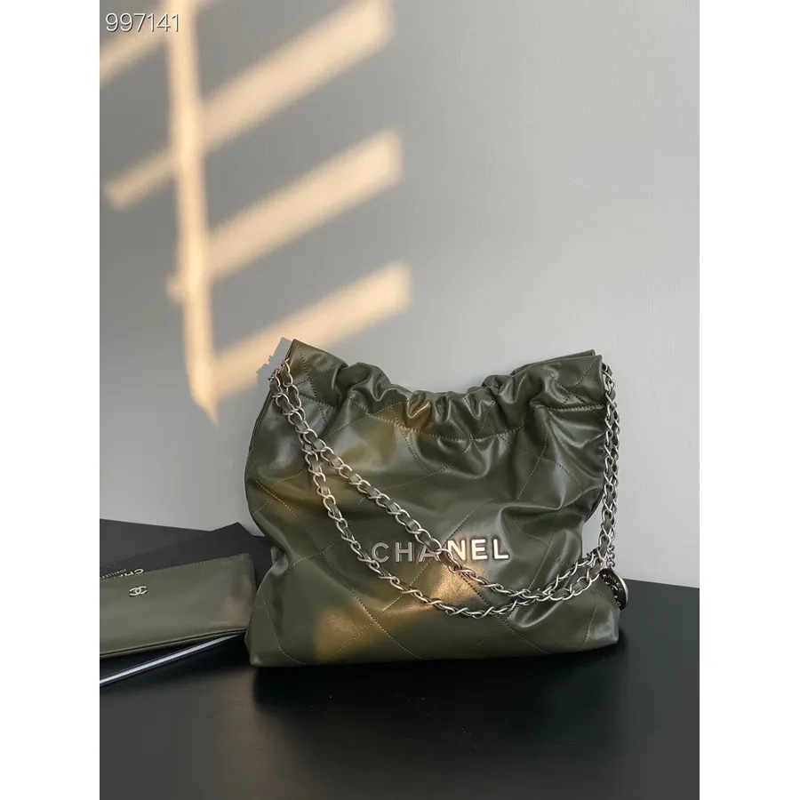 Chanel 22 Shopping Tote Bag 38CM Shiny Calfskin Leather Spring/Summer 2022 Collection, Dark Green