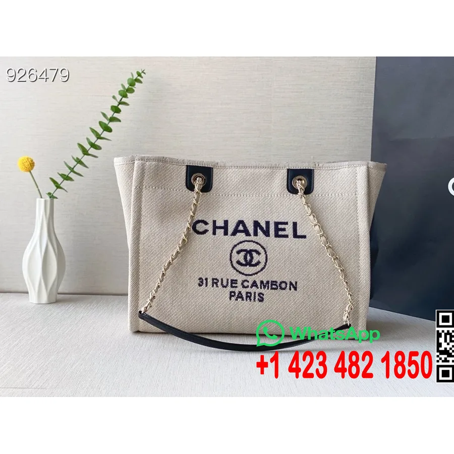 Velika Torba Chanel Deauville 33 Cm Od Platna Od Tvida Kolekcija Proljeće/ljeto 2022., Bež/crna