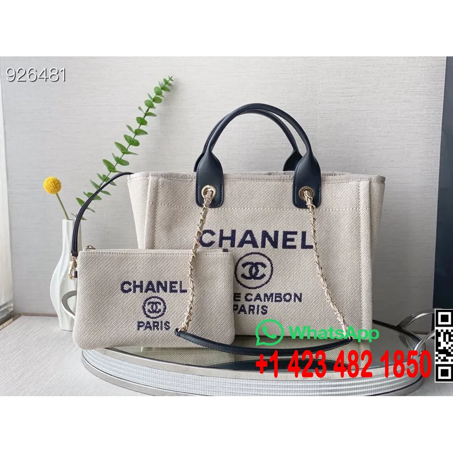 Velika Torba Chanel Deauville 35 Cm Od Platna Od Tvida Kolekcija Proljeće/ljeto 2022., Bež/crna