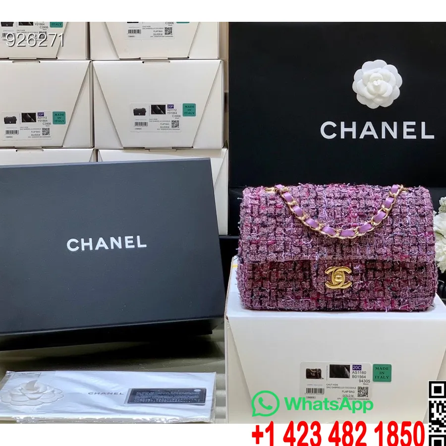 Chanel Tweed Mini Bolsa De Ombro Com Aba 20cm A69900 Couro De Cordeiro Couro Dourado Coleção Primavera/verão 2022, Roxo