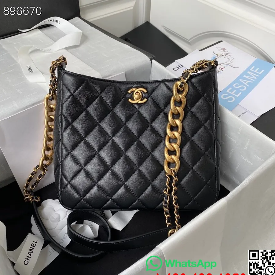 Chanel Hobo Omuz çantası 20cm As3112 Kuzu Derisi Deri Altın Donanımı İlkbahar/yaz 2022 Koleksiyonu, Siyah