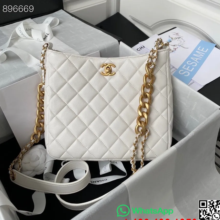 Chanel Hobo Omuz çantası 20cm As3112 Kuzu Derisi Deri Altın Donanımı İlkbahar/yaz 2022 Koleksiyonu, Beyaz