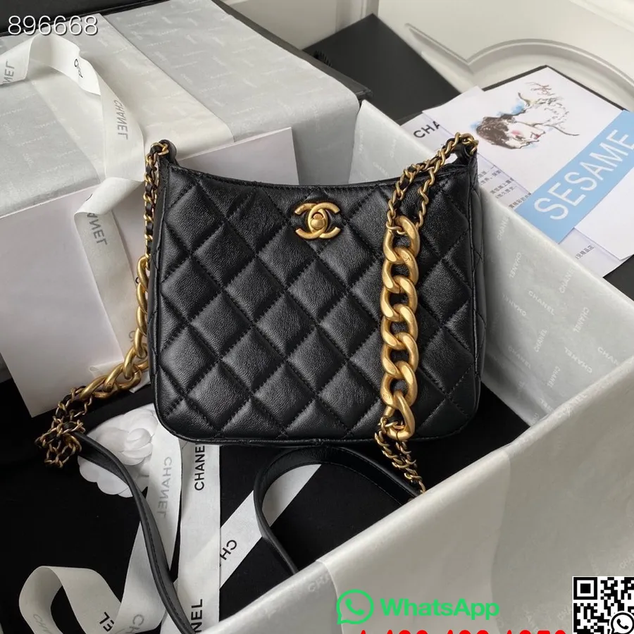 Chanel Hobo Omuz çantası 16cm As3111 Kuzu Derisi Deri Altın Donanımı İlkbahar/yaz 2022 Koleksiyonu, Siyah