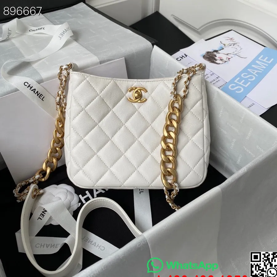 Chanel Hobo Omuz çantası 16cm As3111 Kuzu Derisi Deri Altın Donanımı İlkbahar/yaz 2022 Koleksiyonu, Beyaz