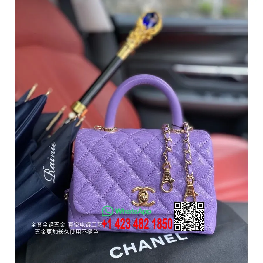 Chanel Mini Coco дръжка ватирана горна дръжка чанта 18 см As2215 хайвер кожа златен обков колекция пролет/лято 2022, лилаво