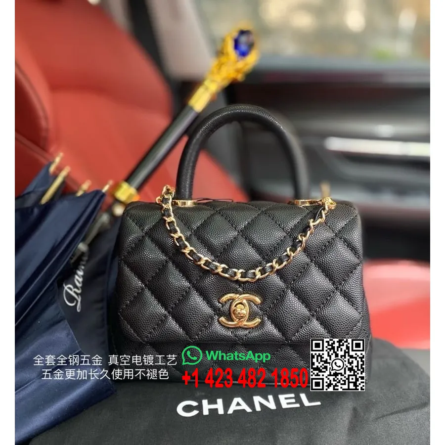 Chanel Mini Coco дръжка ватирана горна дръжка чанта 18 см As2215 хайвер кожа златен обков колекция пролет/лято 2022 г., черен