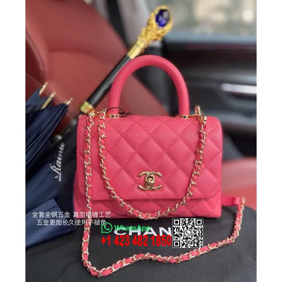 Chanel Mini Coco дръжка ватирана горна дръжка чанта 18 см As2215 хайвер кожа златен обков колекция пролет/лято 2022, розово