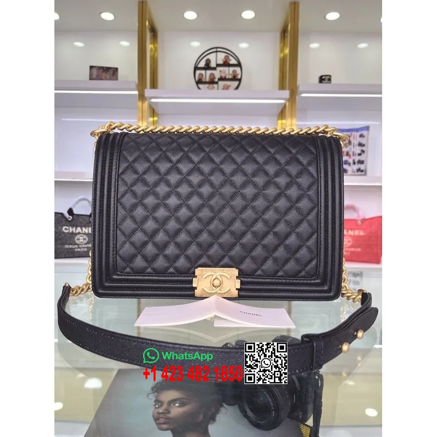 Chanel Boy Bag 30cm A67087 δερμάτινο δέρμα μοσχαριού χρυσό υλικό συλλογή άνοιξη/καλοκαίρι 2022, μαύρο