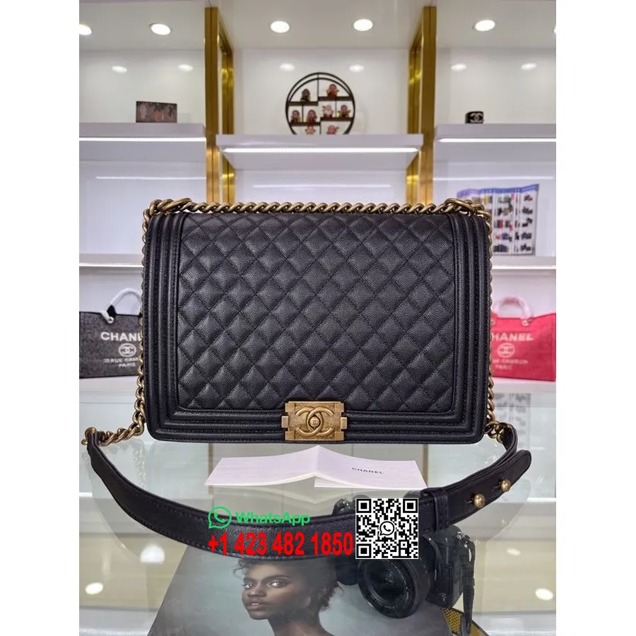 Chanel Erkek çocuk çantası 30cm A67087 Damarlı Dana Deri Antika Altın Donanım İlkbahar/yaz 2022 Koleksiyonu, Siyah