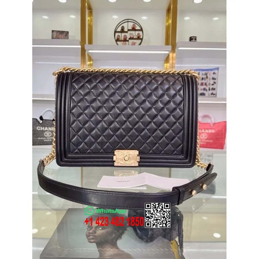 Chanel Boy Bag 30cm A67087 Lambskin Leather Gold Hardware Spring/Summer 2022 Collection, Black