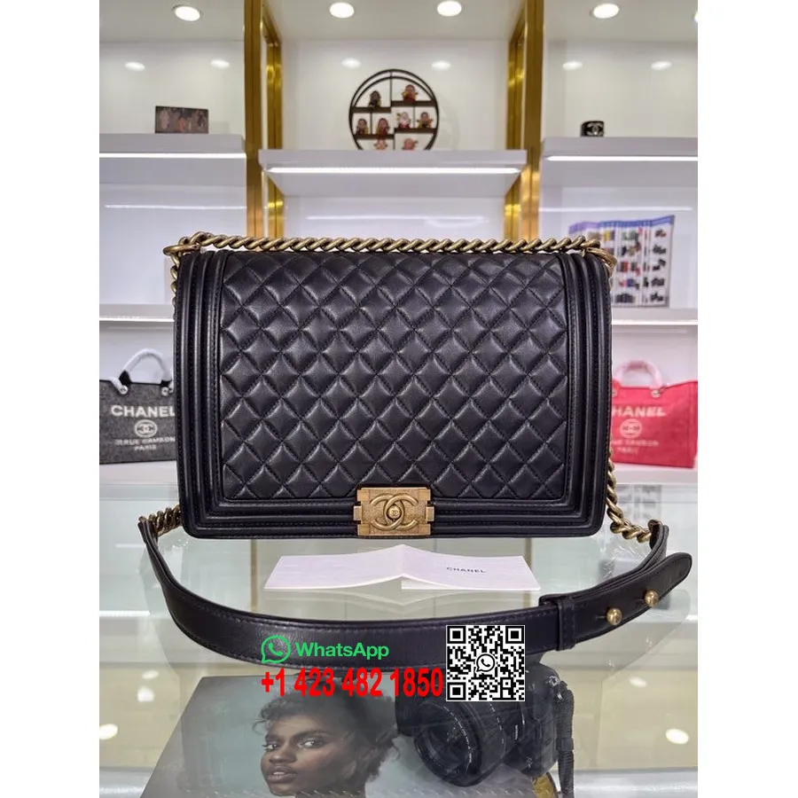 Chanel Boy Bag 30cm A67087 Lambskin Leather Antique Gold Hardware Spring/Summer 2022 Collection, Black