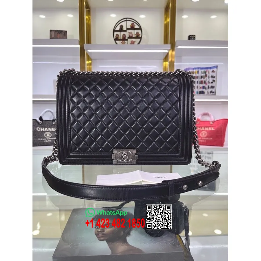 Chanel Boy Bag 30cm A67087 Lambskin Leather Antique Silver Hardware Spring/Summer 2022 Collection, Black