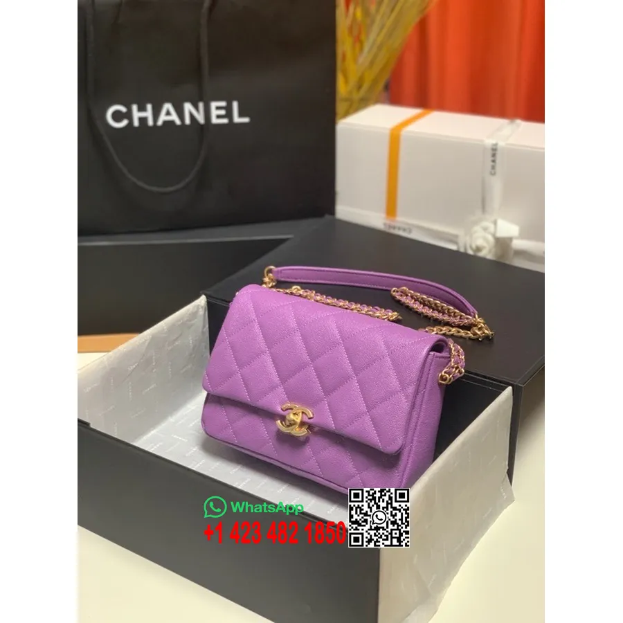 Chanel Sac à Rabat Melody 21cm As3103 Cuir De Veau Grainé Matériel Doré Collection Printemps/été 2022, Violet