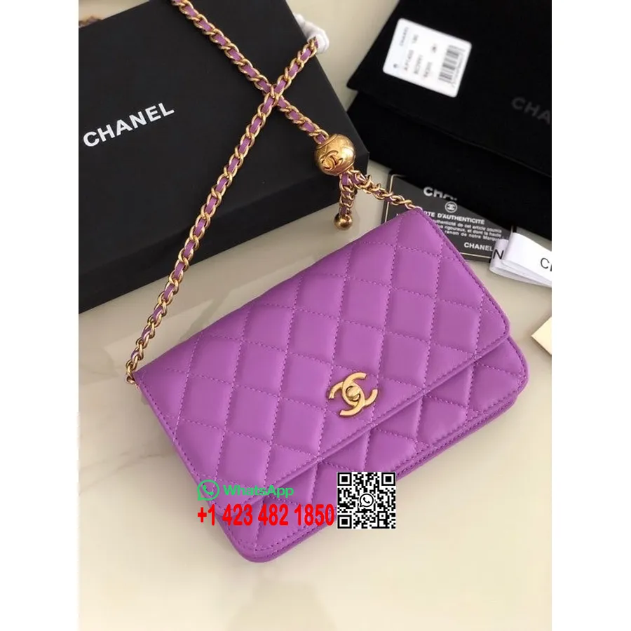 Chanel WOC Bag 20cm with Charm  Lambskin Leather Gold Hardware Spring/Summer 2022 Collection, Purple