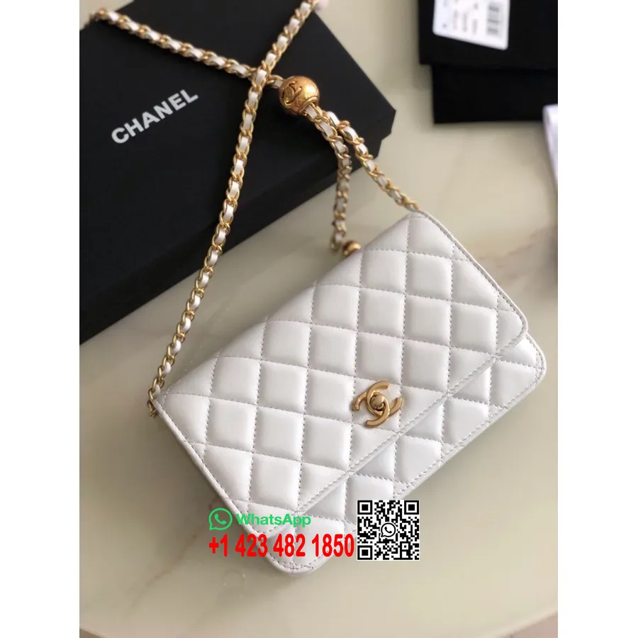 Chanel WOC Bag 20cm with Charm  Lambskin Leather Gold Hardware Spring/Summer 2022 Collection, White