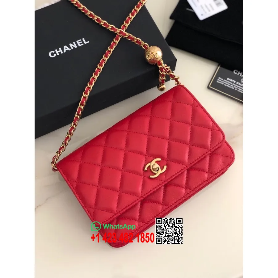 Chanel WOC Bag 20cm with Charm  Lambskin Leather Gold Hardware Spring/Summer 2022 Collection, Red