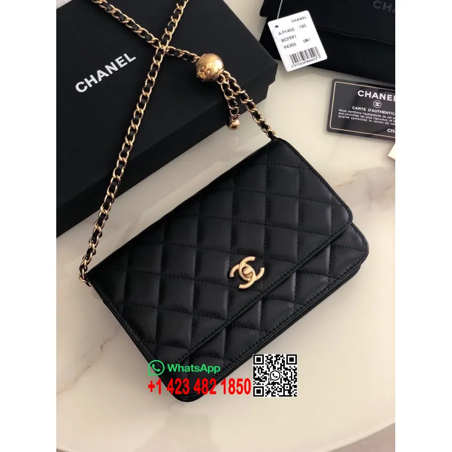 Chanel WOC Bag 20cm with Charm  Lambskin Leather Gold Hardware Spring/Summer 2022 Collection, Black