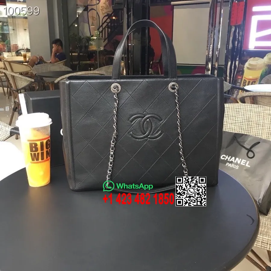 کیف خرید Chanel 40cm As8124 چرم گوساله سخت افزار طلایی مجموعه بهار/تابستان 2022، مشکی