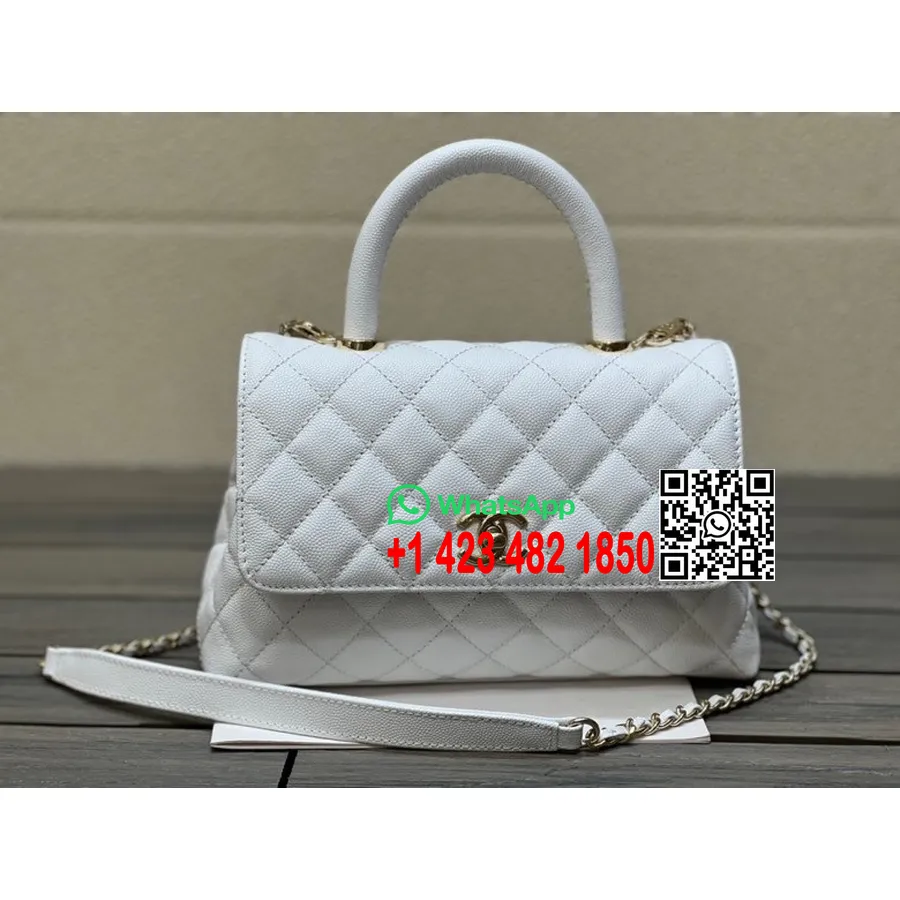 Sac Chanel Coco Handle Matelassé 20cm Cuir De Veau Grainé Matériel Doré Collection Printemps/été 2022, Blanc