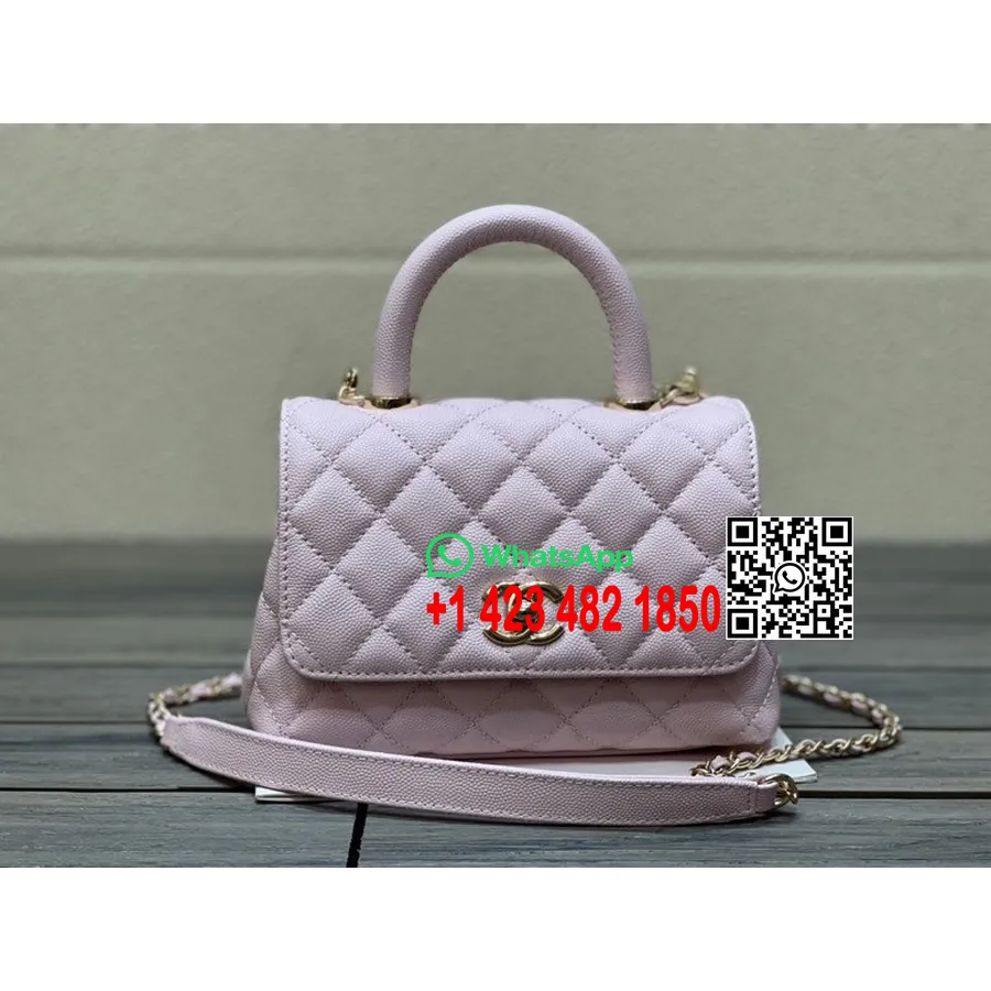 Sac Chanel Coco Handle Matelassé 20cm Cuir De Veau Grainé Matériel Doré Collection Printemps/été 2022, Rose Clair