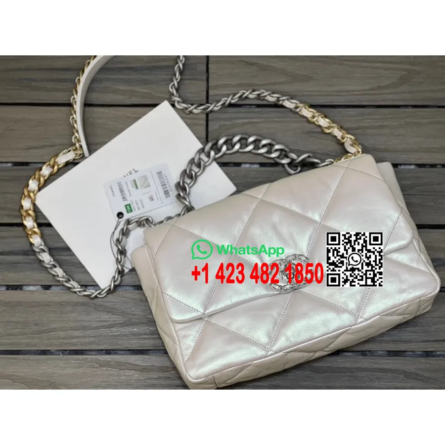 Chanel 19 Flap Bag 30cm As1161 ασημί Hardware δέρμα κατσίκας συλλογή άνοιξη/καλοκαίρι 2022, πέρλα ιριδίζον