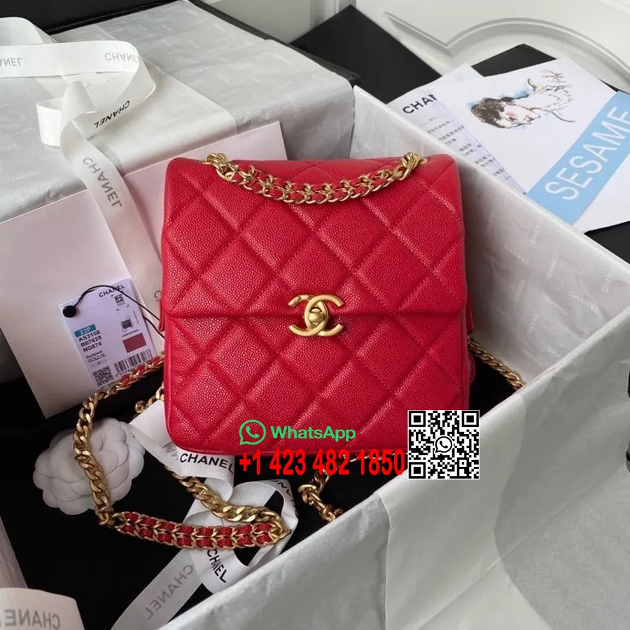 Chanel Melodie Rugzaktas 20 Cm As3108 Generfd Kalfsleer Gouden Hardware Collectie Lente/zomer 2022, Rood