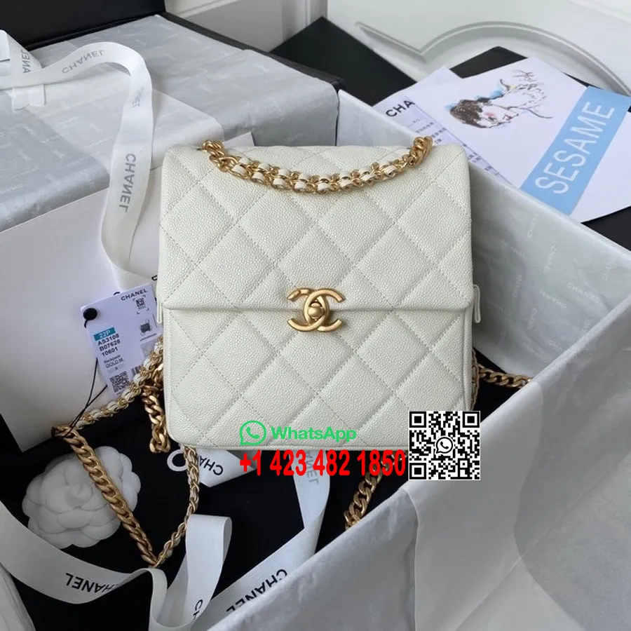 Chanel Melodie Rugzaktas 20 Cm As3108 Generfd Kalfsleer Gouden Hardware Collectie Lente/zomer 2022, Wit