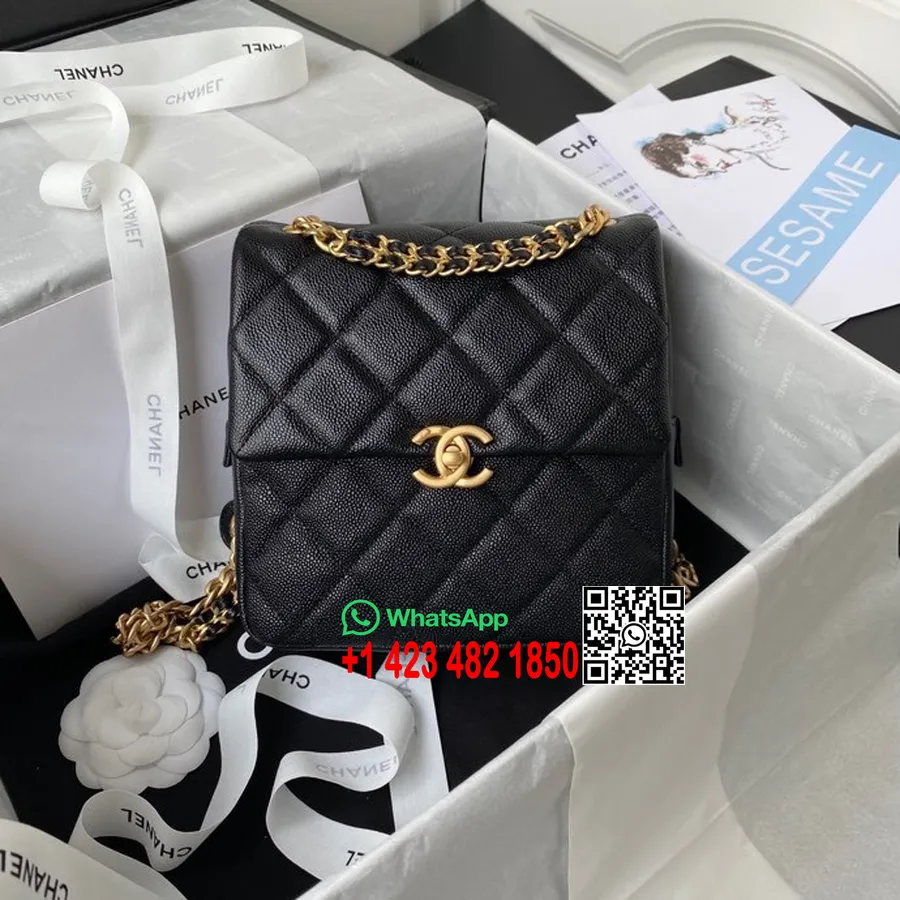 Chanel Melodi Rygsæk Taske 20 Cm As3108 Kornet Kalveskind Guld Hardware Forår/sommer 2022 Kollektion, Sort