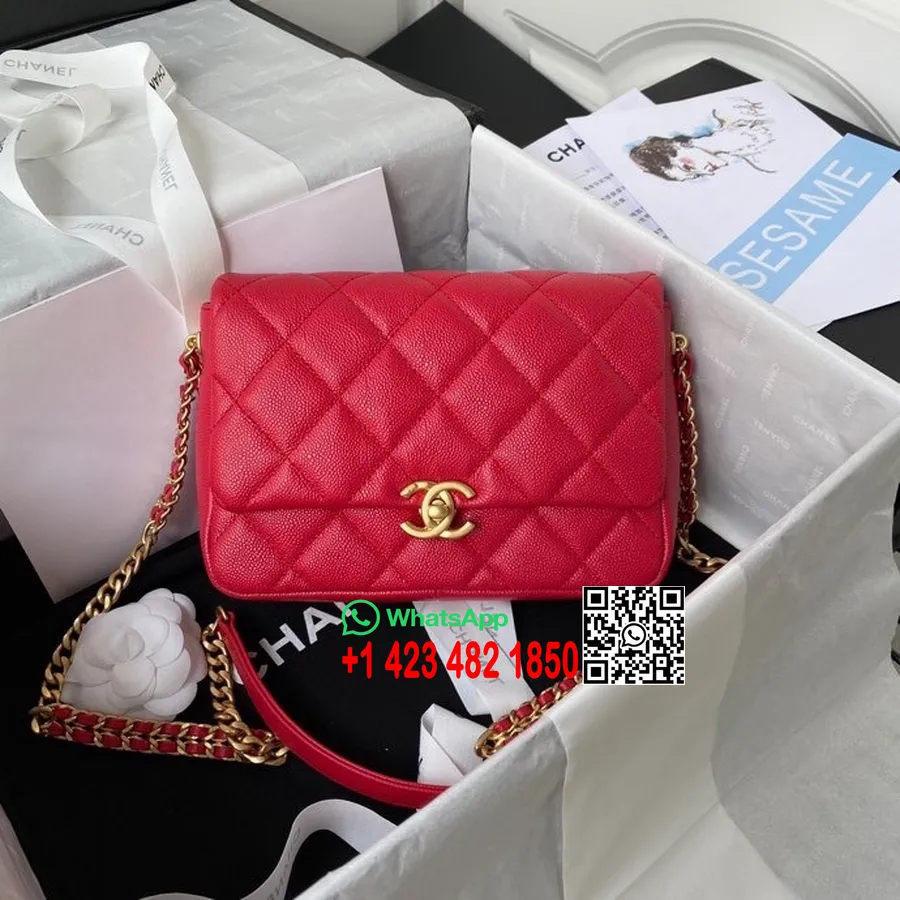 Chanel Sac à Dos à Rabat Melody 21cm As3103 Cuir De Veau Grainé Matériel Doré Collection Printemps/été 2022, Rouge