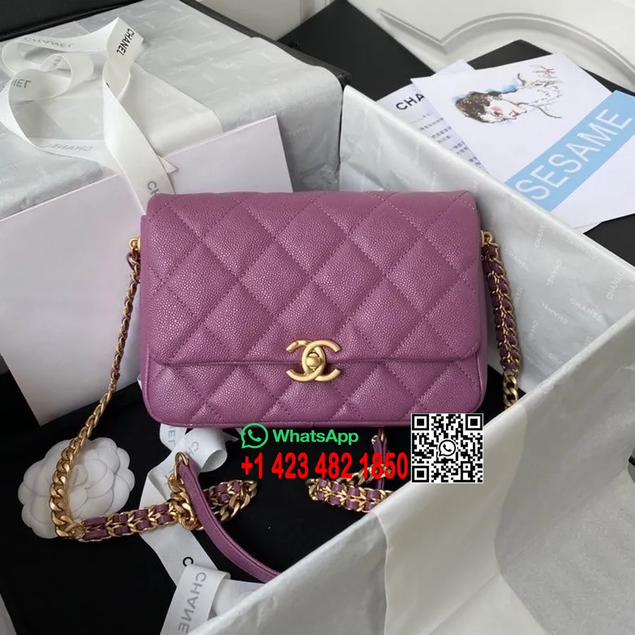 Chanel Sac à Dos à Rabat Melody 21cm As3103 Cuir De Veau Grainé Matériel Doré Collection Printemps/été 2022, Violet