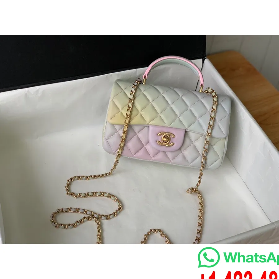 Chanel Coco λαβή Mini Flap Top Handle Bag 18cm As2431 δέρμα αρνιού χρυσό υλικό συλλογή άνοιξη/καλοκαίρι 2022, λευκό/multi