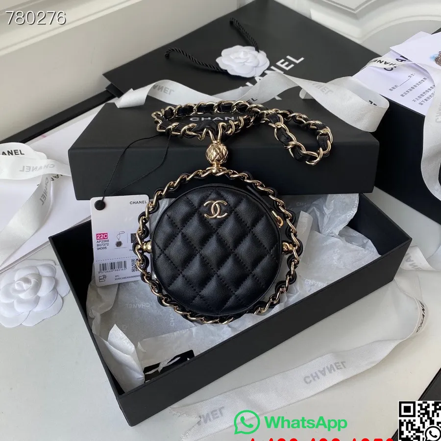 Chanel Bolsa De Moedas Bolsa 28cm As2568 Couro De Cordeiro Com Ferragens Douradas Coleção Primavera / Verão 2022, Preto