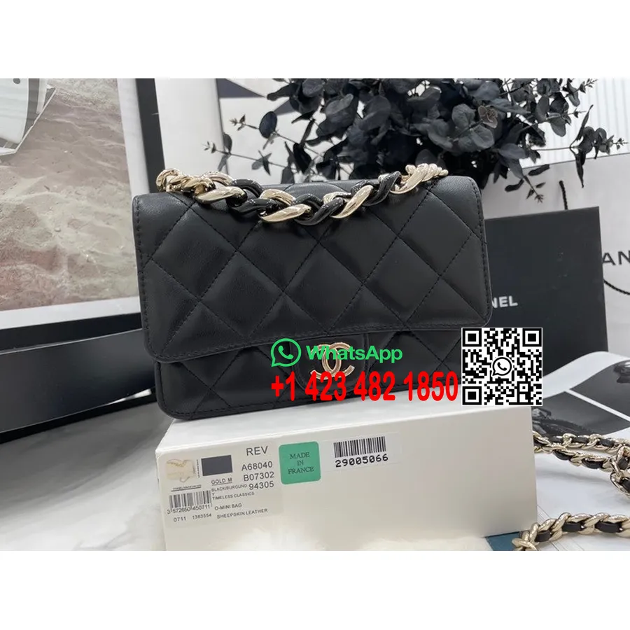 Chanel класическа ватирана чанта Woc 20 см As81171 агнешка кожа златна хардуер колекция пролет/лято 2022, черна