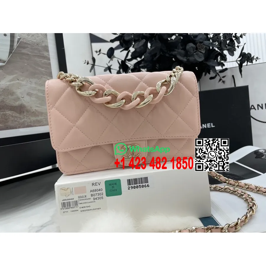 Chanel класическа ватирана чанта Woc 20 см As81171 агнешка кожа златна хардуер колекция пролет/лято 2022, светло розово