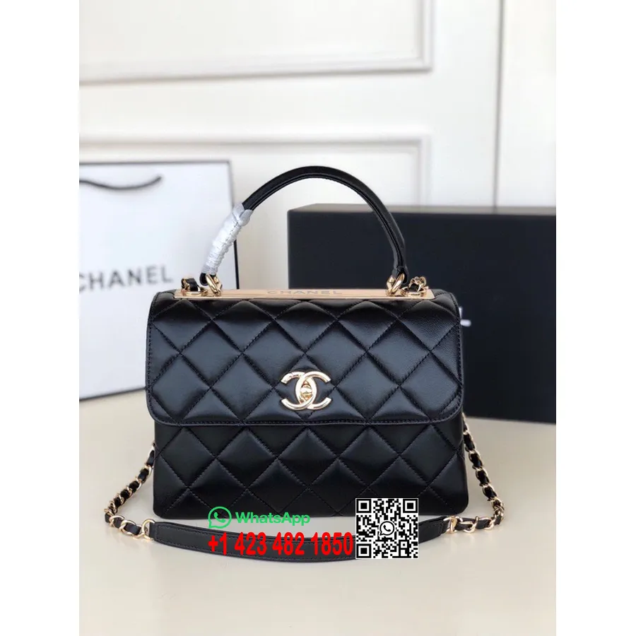 Chanel Kapitone Trendy Cc çanta 25cm As92236 Altın Kuzu Donanım Deri Ilk/yaz 2022 Koleksiyonu, Siyah